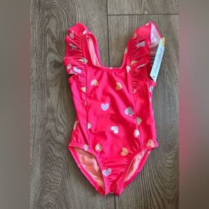 Cat & Jack UPF 50 Pink Heart Patterned Swimsuit